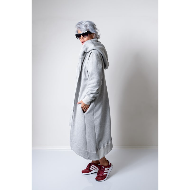 Grey Long Oversized Asymmetrical Casual Hoodie Sweatshirt