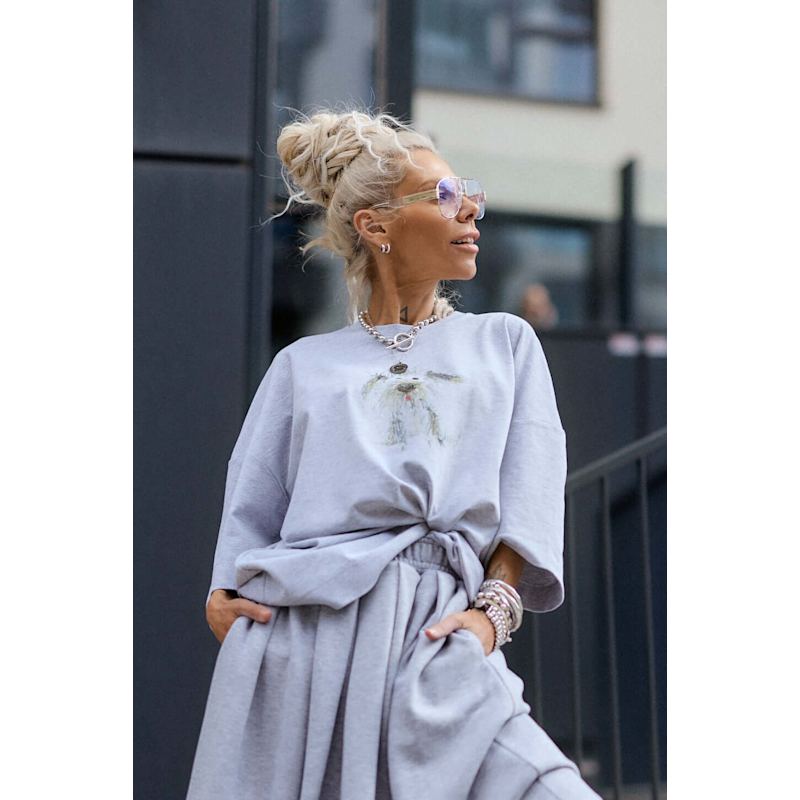 Thumbnail of Grey Oversized Graphic T-Shirt One Size image