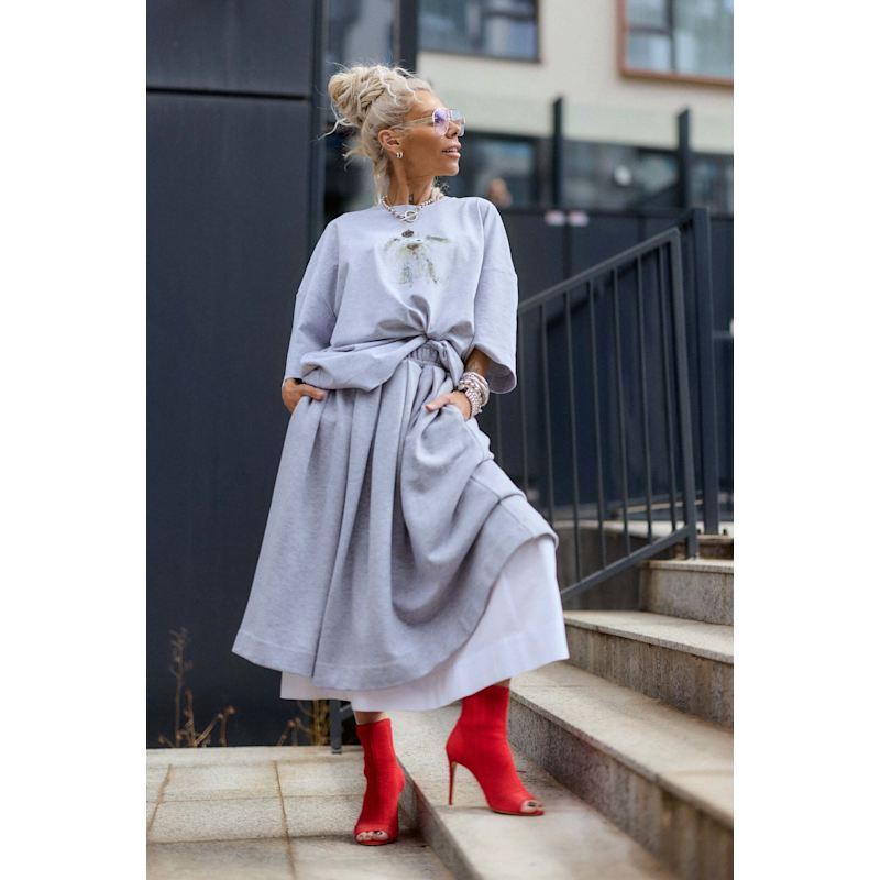 Thumbnail of Grey Pleated Midi Skirt image
