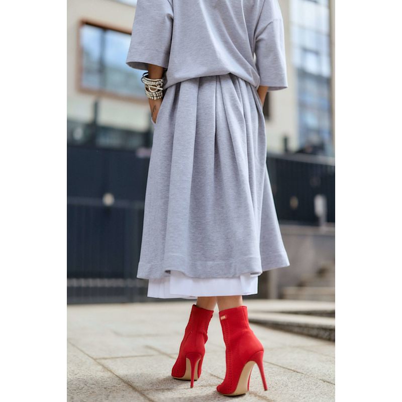 Thumbnail of Grey Pleated Midi Skirt image