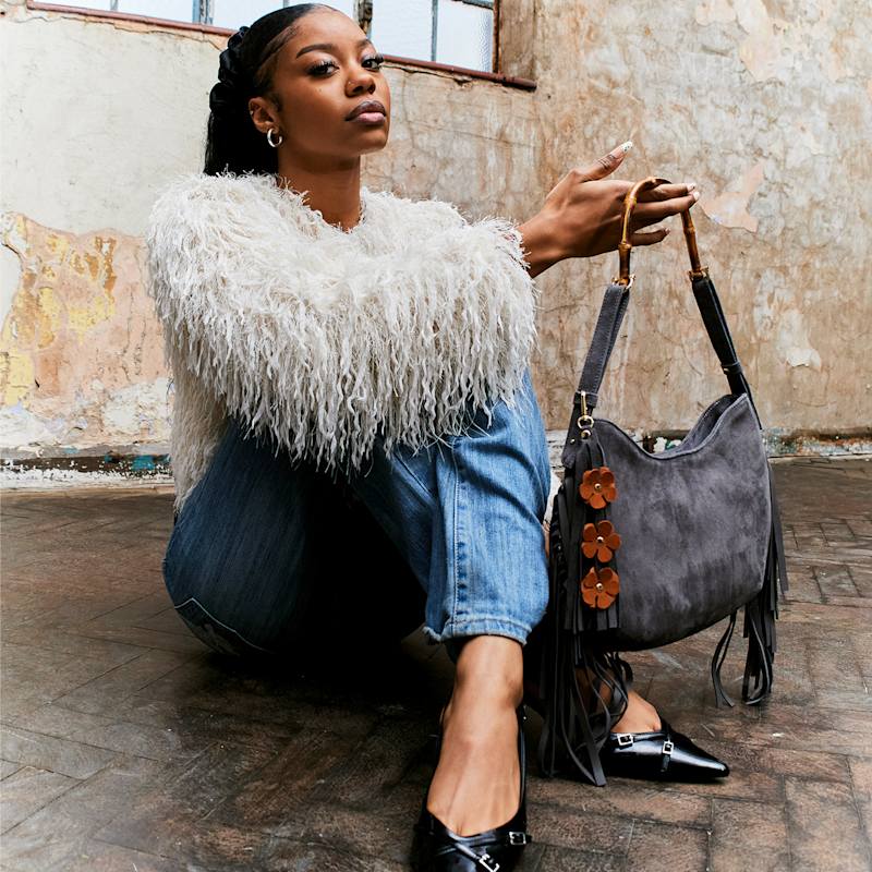 Thumbnail of Grey Suede Fringe Gordon Bag image