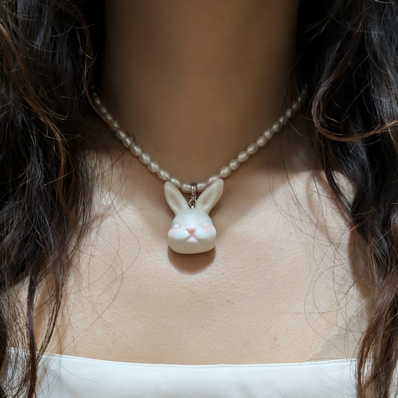 Thumbnail of Grumpy Bunny Porcelain Freshwater Pearl Necklace image