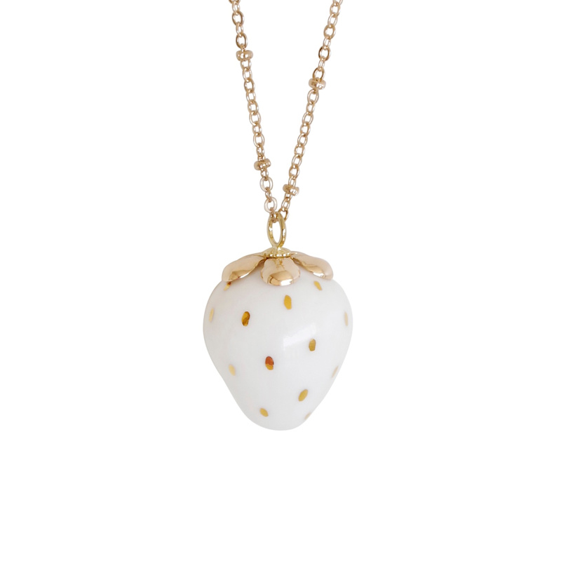 Thumbnail of Golden White Porcelain Strawberry Necklace image