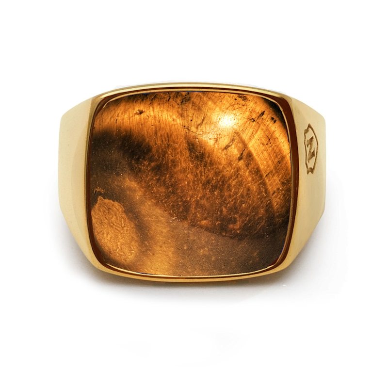 Thumbnail of Men's Gold Signet Ring With Brown Tiger Eye image