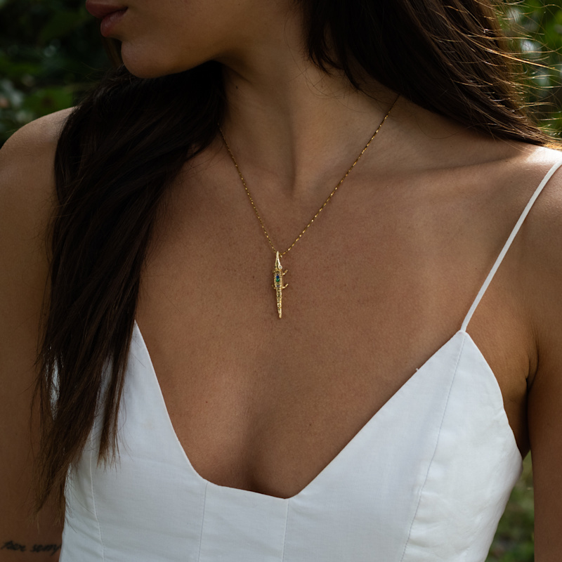 Thumbnail of Guardian Crocodile Multicolor Crystal Gold Necklace - Gold image