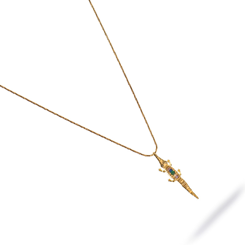 Thumbnail of Guardian Crocodile Multicolor Crystal Gold Necklace - Gold image