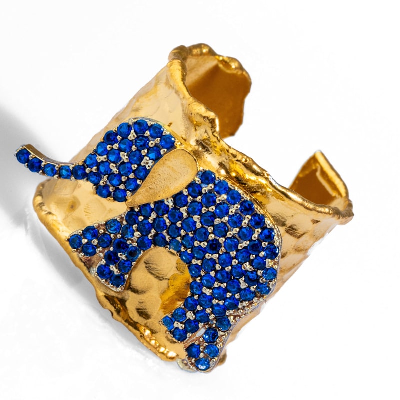 Thumbnail of Guardian Sapphire Elephant Gold Chunky Adjustable Ring - Navyblue image