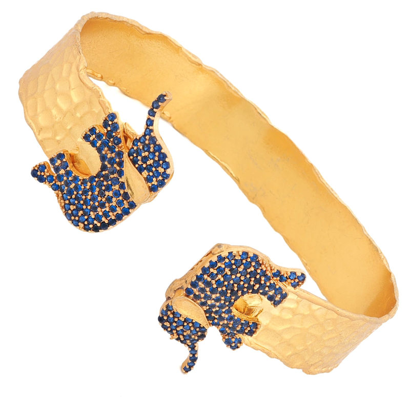 Thumbnail of Guardian Sapphire Elephant Gold Cuff Bracelet - Navyblue image