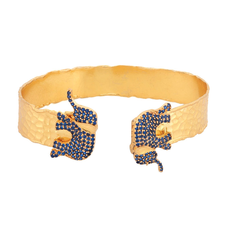 Thumbnail of Guardian Sapphire Elephant Gold Cuff Bracelet - Navyblue image