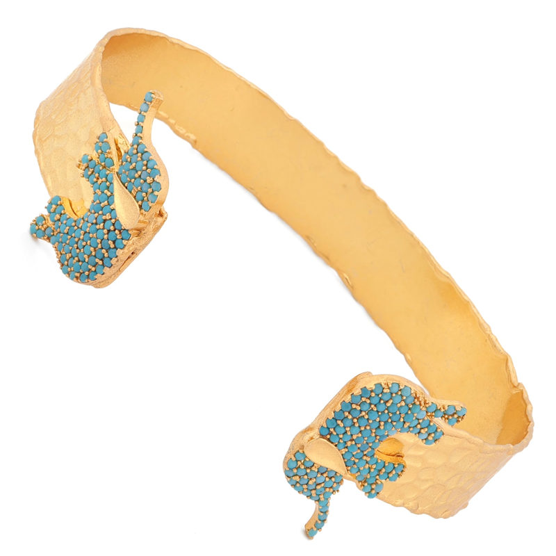 Thumbnail of Guardian Turquoise Elephant Gold Cuff Bracelet - Turquoise image