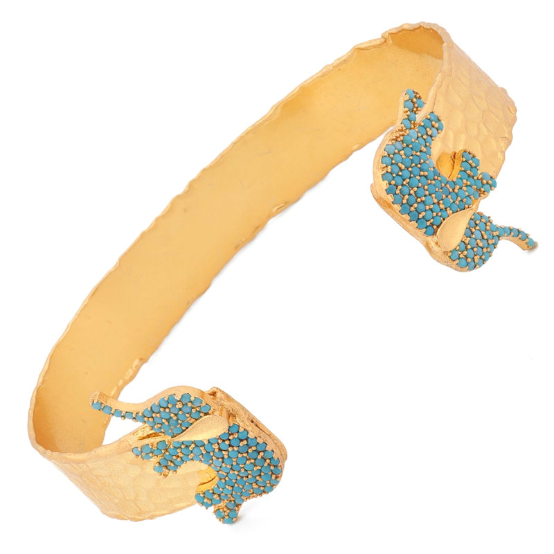 Thumbnail of Guardian Turquoise Elephant Gold Cuff Bracelet - Turquoise image