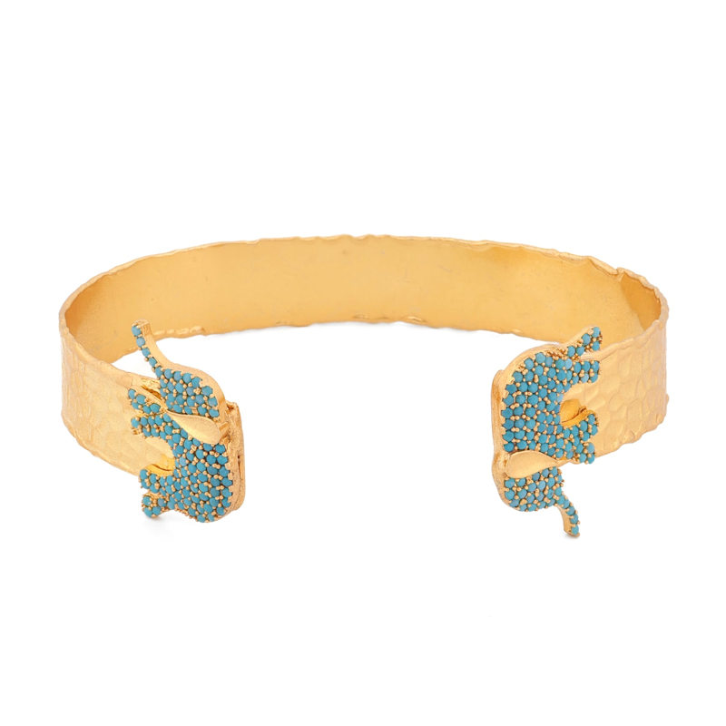 Thumbnail of Guardian Turquoise Elephant Gold Cuff Bracelet - Turquoise image