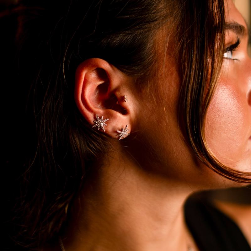 Thumbnail of Guidance North Star Sterling Silver & Diamond Stud Earrings - Silver image