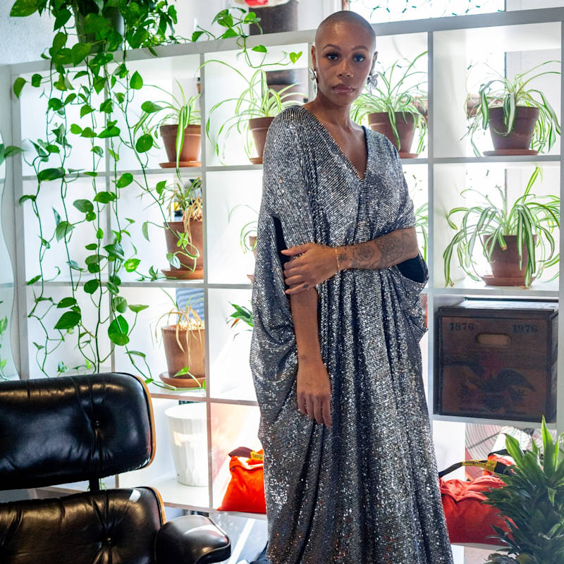 Thumbnail of Gunmetal Sequin Caftan Kaftan Dress image