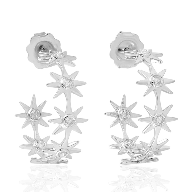 Thumbnail of Diamond Starburst Hoop Earrings in 18K White Gold image