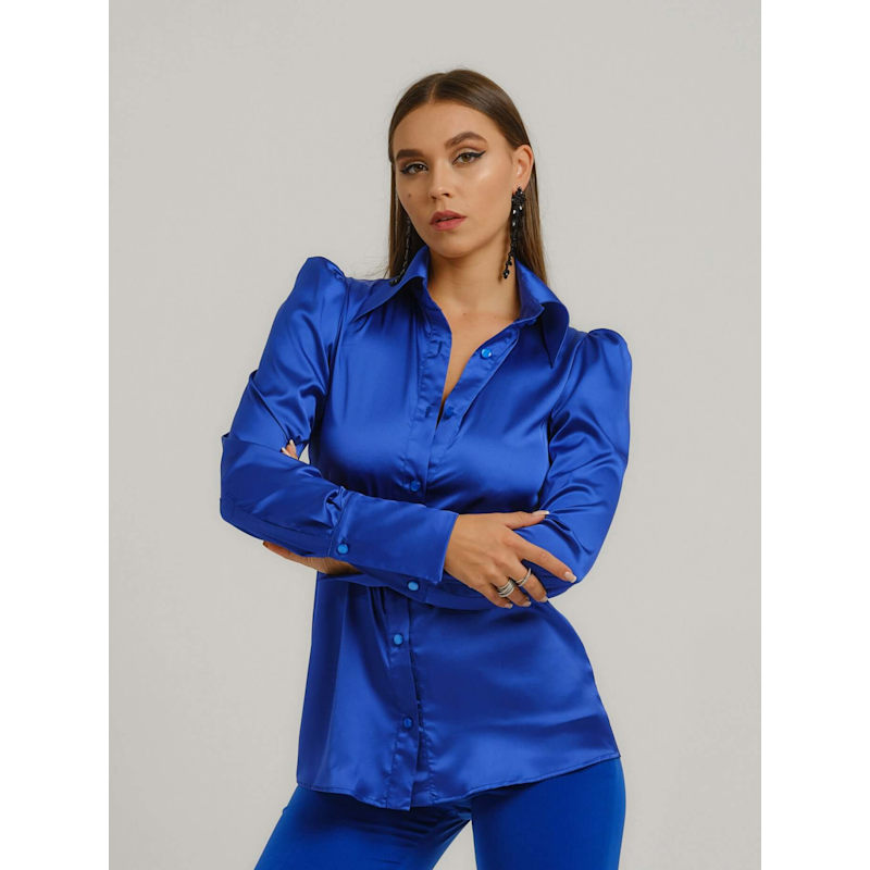 Royal Azure Fitted Satin Shirt | Tia Dorraine | Wolf & Badger