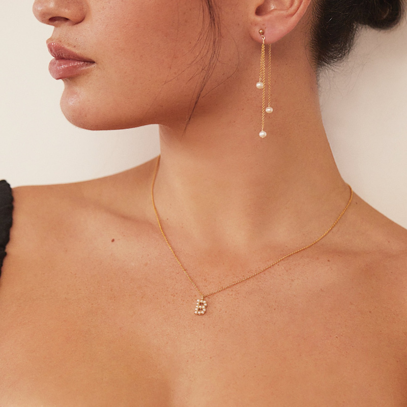 Thumbnail of Gold Pearl Initial Necklace image