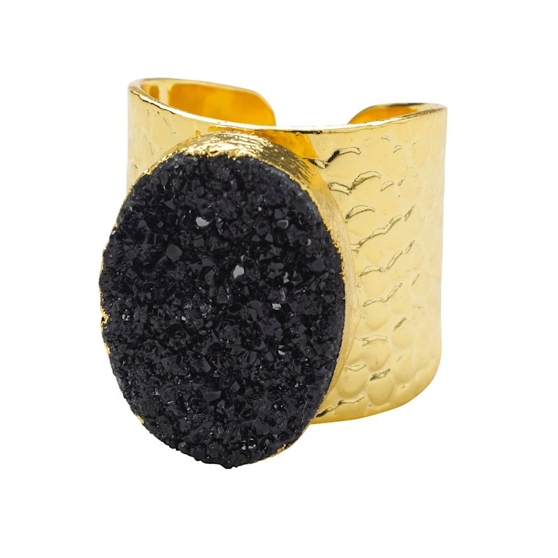 Thumbnail of Black Crystal Crush Gold Statement Ring image