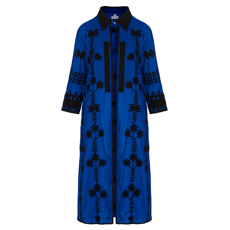 Thumbnail of Suki Royal Blue Silk Velvet Coat Dress image
