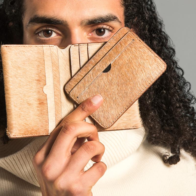 Thumbnail of Hair-On Hide Leather Cardholder – Slim Cowhide Wallet image