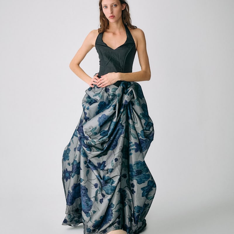 Thumbnail of Halter Corset Gown With Floral Bustle - One Size image