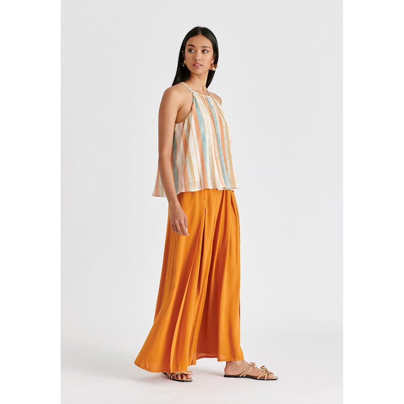 Thumbnail of Halter Neck Plisse Top With Belt In White, Blue, Orange And Gold image