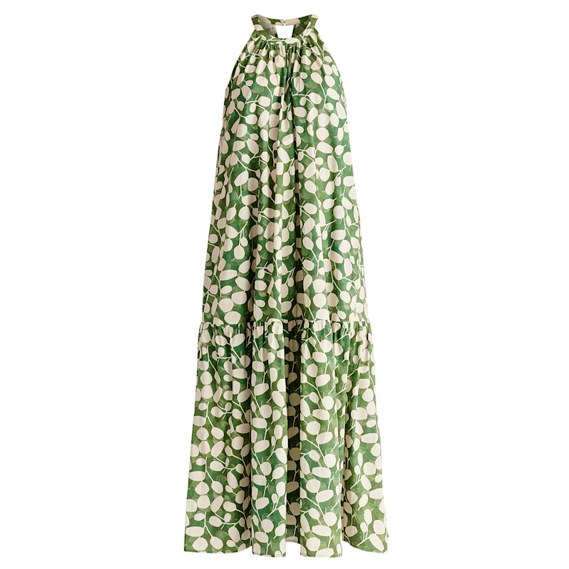 Halterneck Maxi Dress In Green & Cream | PAISIE | Wolf & Badger