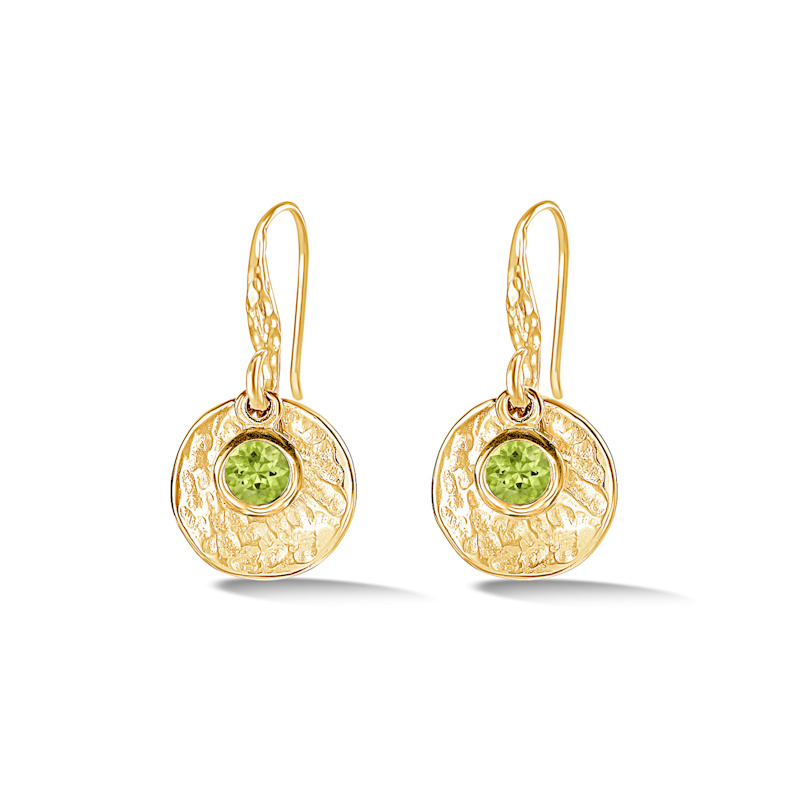Thumbnail of Hammered Disc & Peridot Array Drop Earrings In Vermeil image