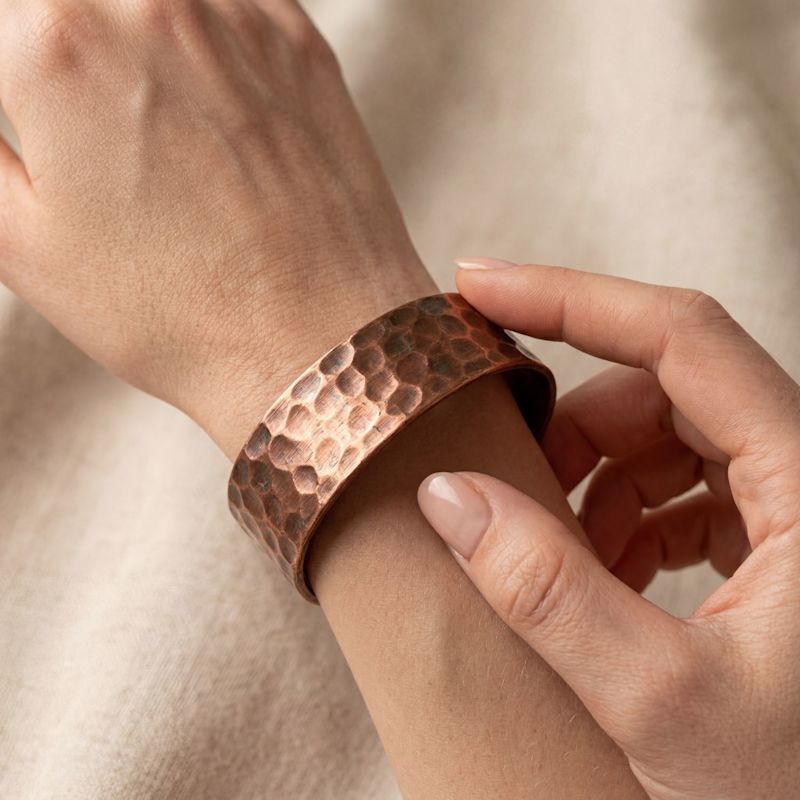 Thumbnail of Hammered Solid Copper Wide Cuff Bracelet image