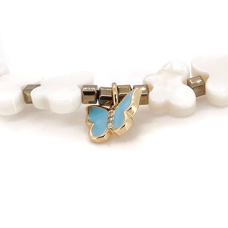 Thumbnail of Hamsa Hand Butterfly Beaded Pearl Anklet - White image