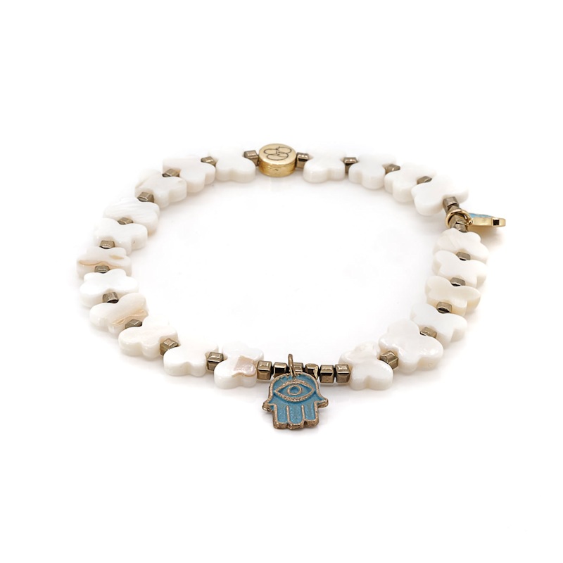 Thumbnail of Hamsa Hand Butterfly Beaded Pearl Anklet - White image