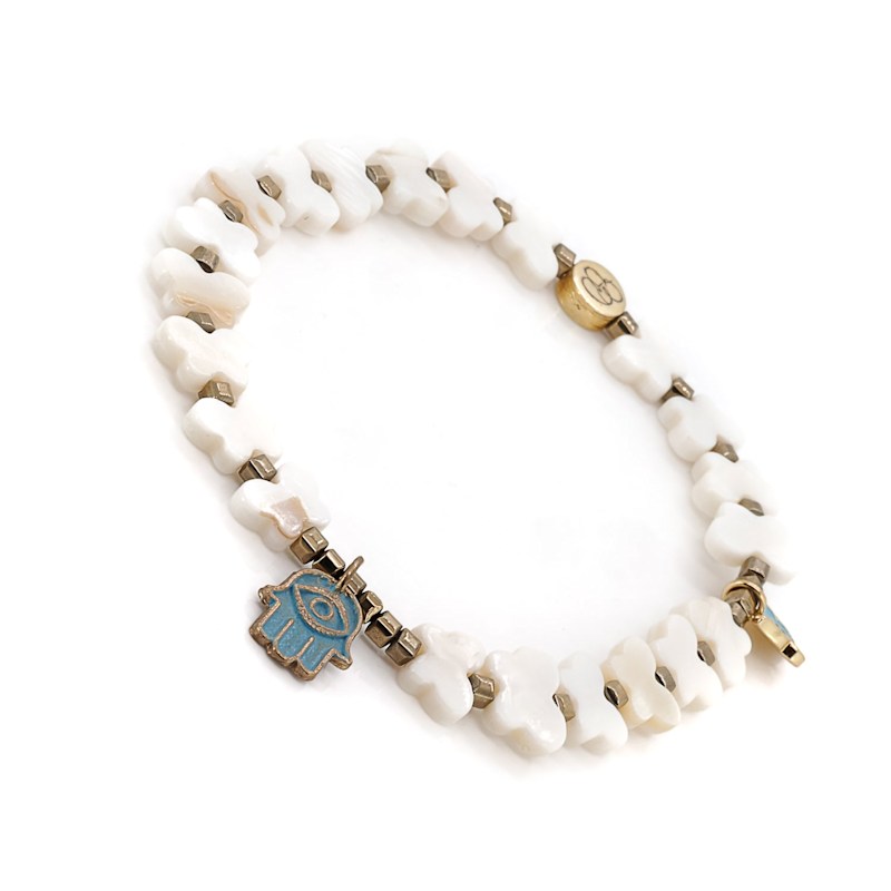 Thumbnail of Hamsa Hand Butterfly Beaded Pearl Anklet - White image