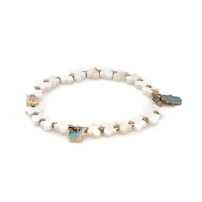 Thumbnail of Hamsa Hand Butterfly Beaded Pearl Anklet - White image