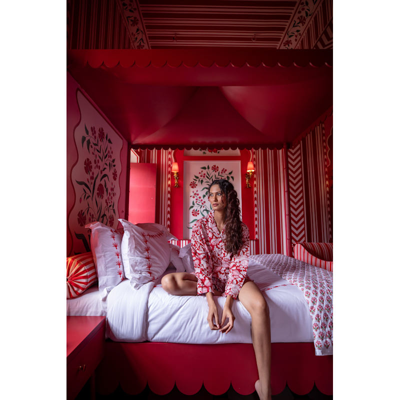 Thumbnail of Hand Block Printed Cotton Pj Shorts Set - Vintage Red image