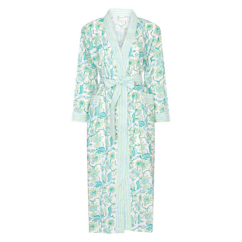 Thumbnail of Hand Block Printed Kimono Robe - Apple Green image