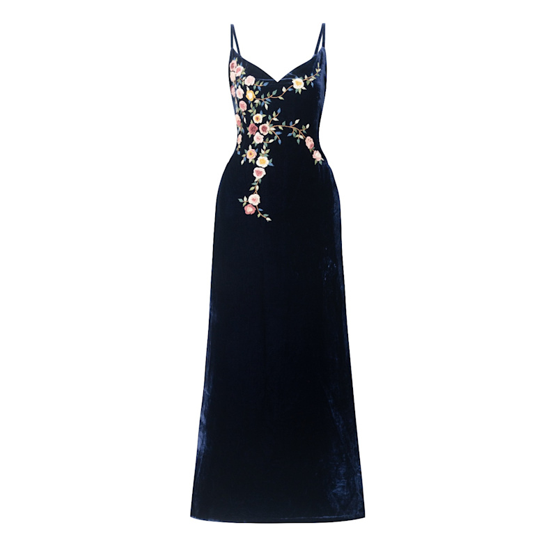 Thumbnail of Hand-Embroidered Midnight Navy Silk Velvet Evening Dress image
