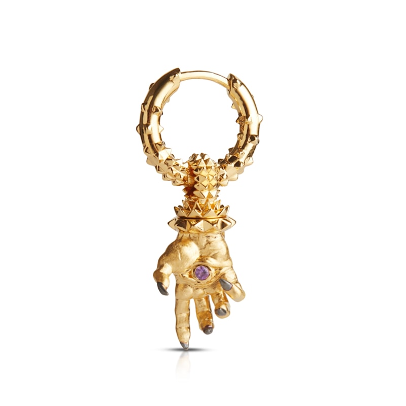 Thumbnail of Hand Of The Protector Earrings - February - Amethyst - Gold Vermeil image