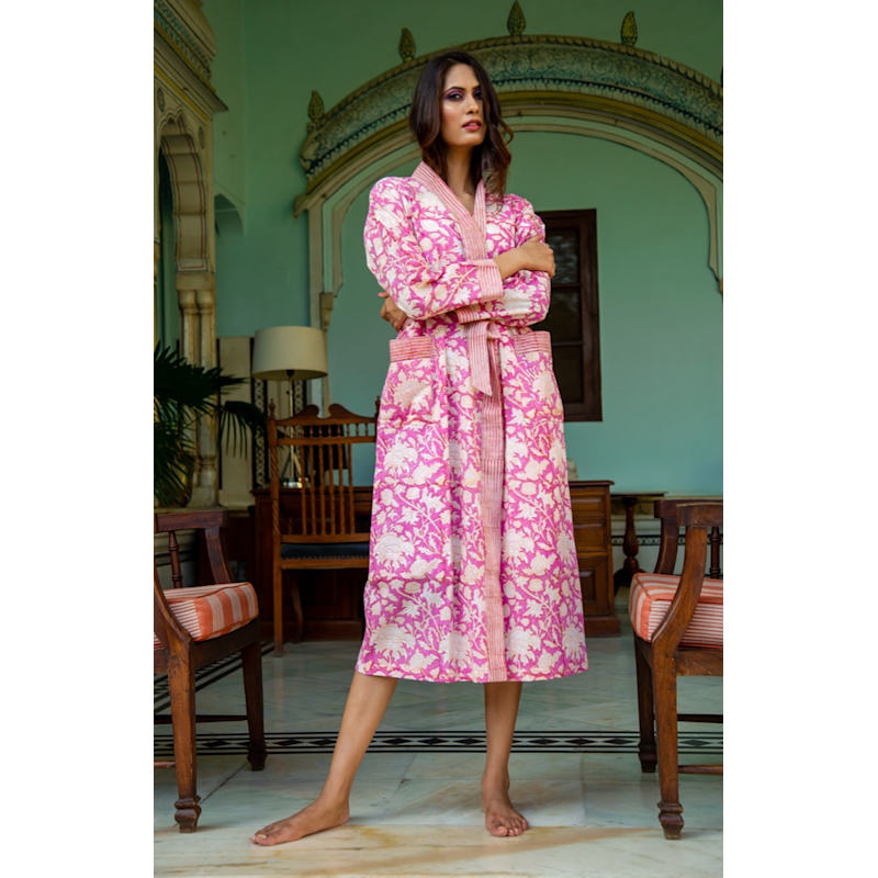 Thumbnail of Hand Printed Kimono Robe China Blue Cotton image