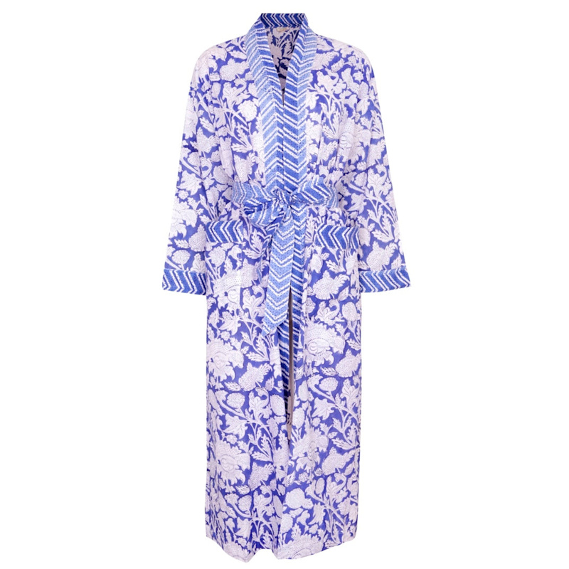 Thumbnail of Hand Printed Kimono Robe China Blue Cotton image