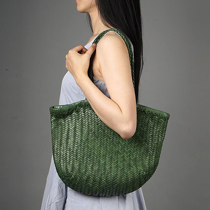 Thumbnail of Hand Woven Leather Handbag 'Vittoria' - Green image