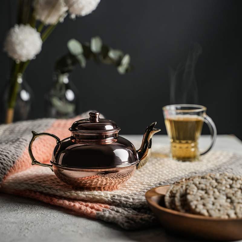 Thumbnail of Copper Teapot With Brass Handle & Curved Spout image