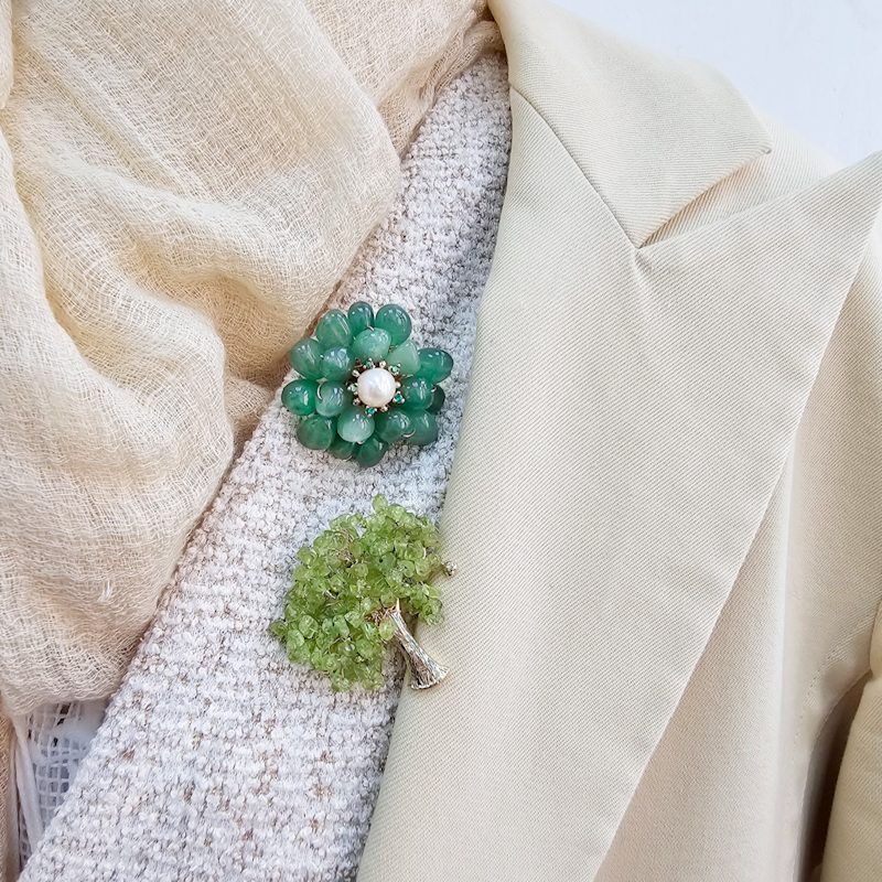 Thumbnail of Handcrafted Flower Shaped Aventurine Brooch image