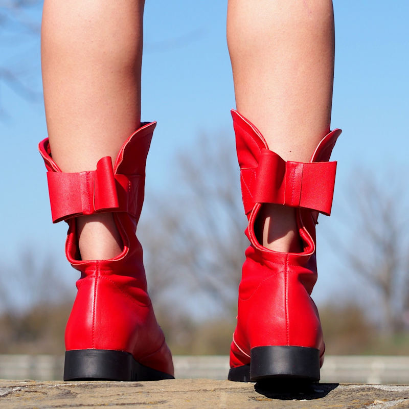 Handcrafted Women'S Red Leather Open-Toe Ankle Boots With Zipper