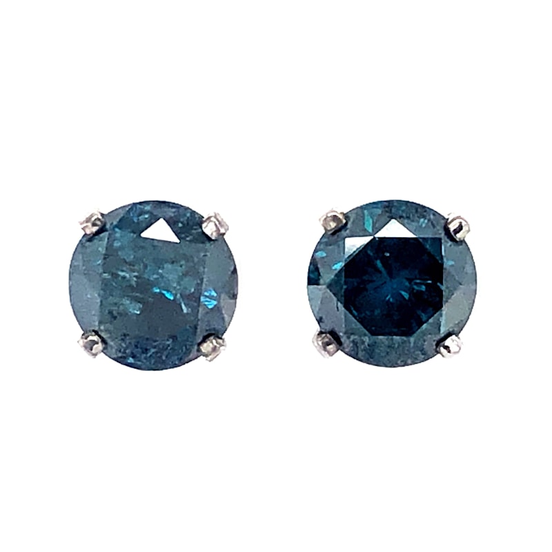 Thumbnail of Blue Diamond Stud Earrings in 14K White Gold image