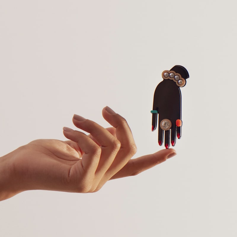 Thumbnail of Handmade Acrylic Brooch Hand Black image