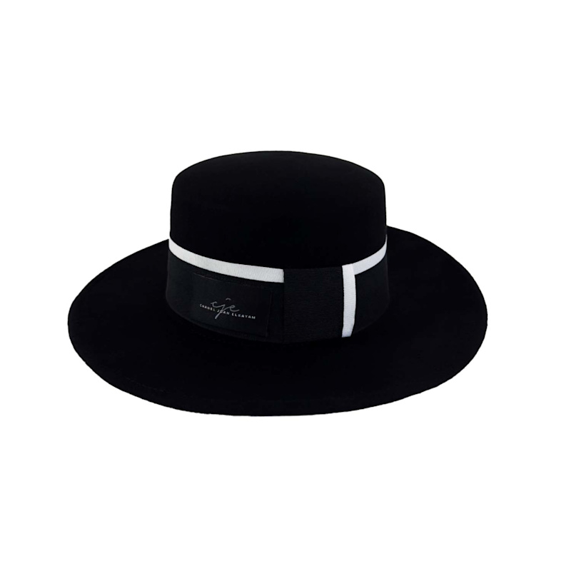 Thumbnail of Handmade Black & White Wool Wide Brim Boater Hat image