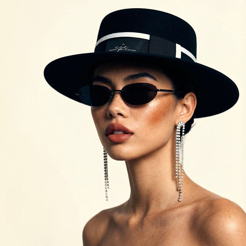 Thumbnail of Handmade Black & White Wool Wide Brim Boater Hat image