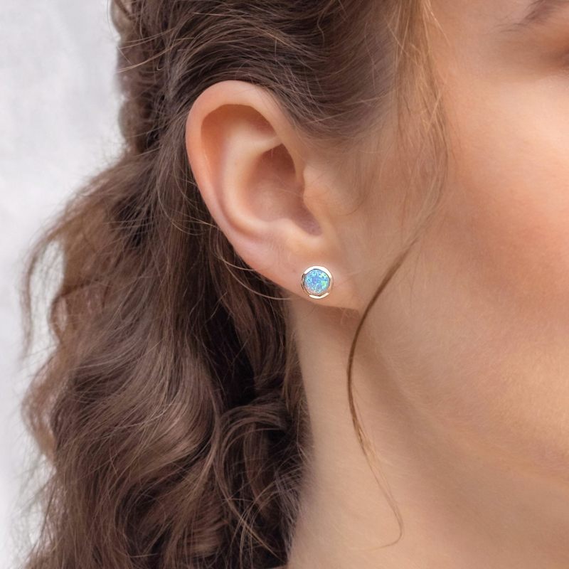 Thumbnail of Handmade Blue Opal Stud Earrings image