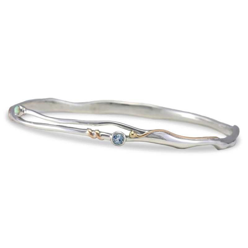 Thumbnail of Handmade Blue Topaz & White Opal Bangle image