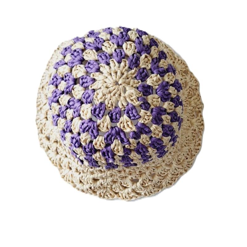 Thumbnail of Handmade Cream-Purple Raffia Bucket Hat image